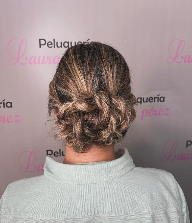 Recogido bajo trenzado con mechas, visto de espaldas